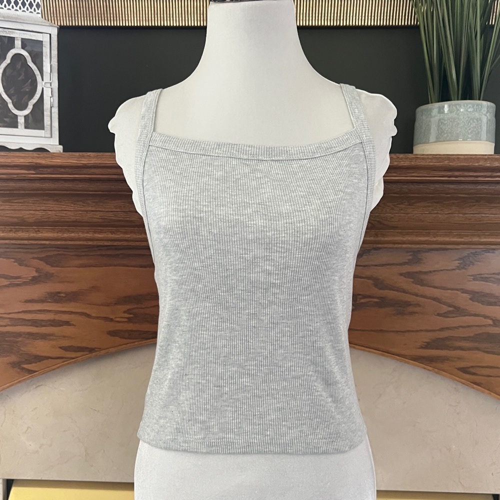 Topshop Gray Marled Rib Singlet Square Neck Tank Size 8-10 NEW